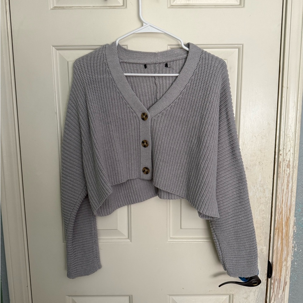 American Eagle Outfitters Light Gray Cropped Sweater